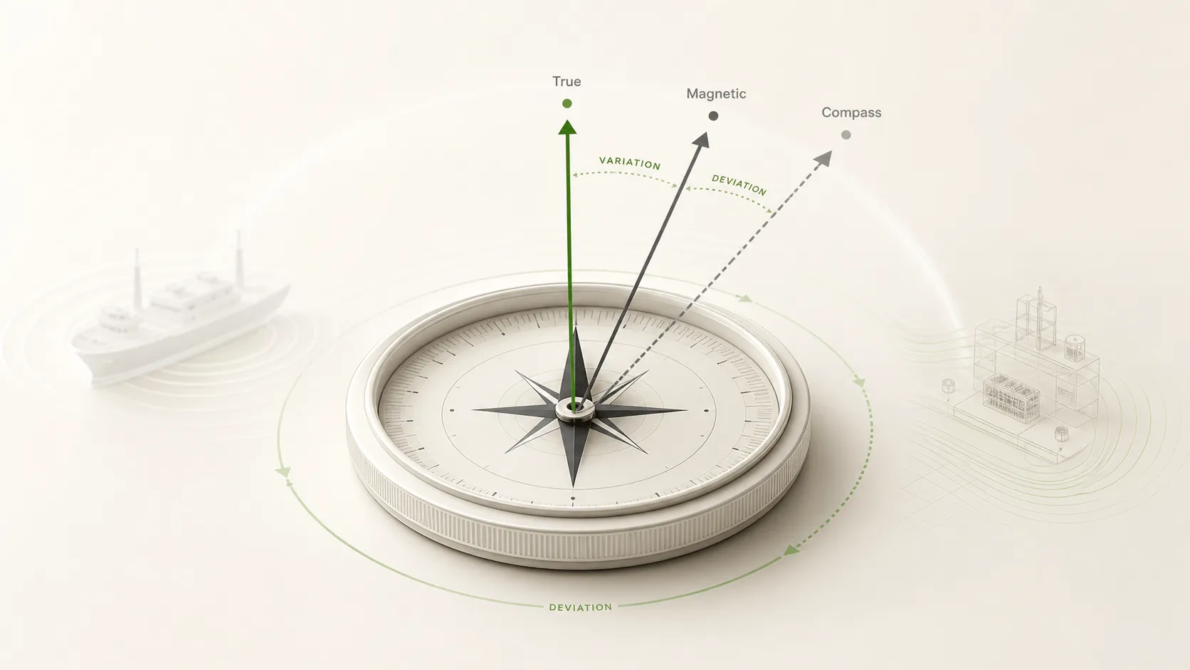 Conceptual magnetic compass deviation diagram