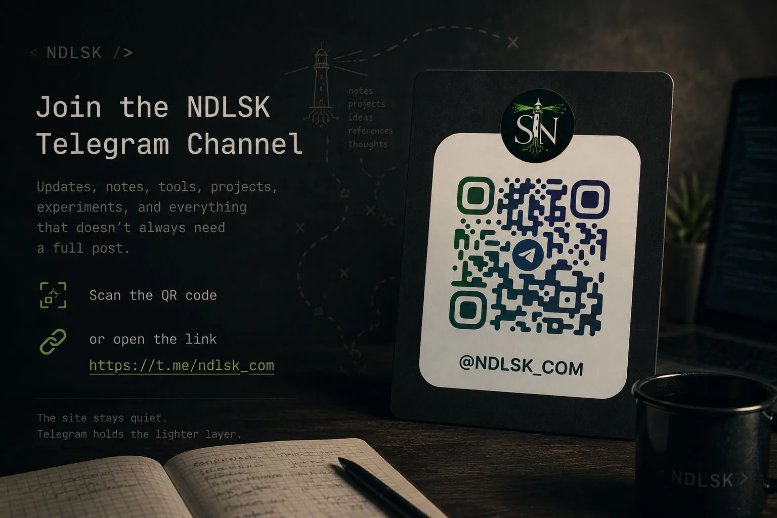 NDLSK Telegram channel preview with QR code